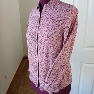 Beach Lunch Lounge Pink Floral Button-down Shirt S viscose long sleeve repaired